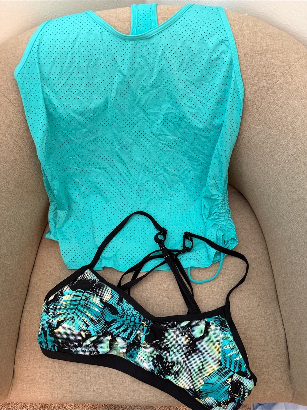 Beach House Turquoise & Black Tropical Print Two-Piece Swim Set